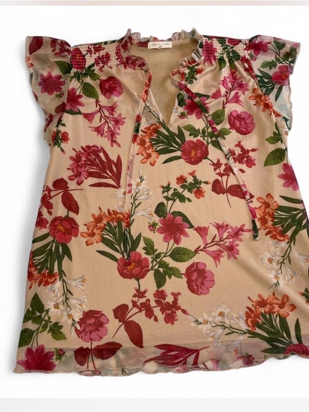 Floral blouse with v neck abs ruffled collar